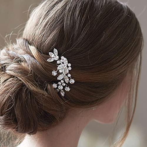 Silver Crystal Rhinestone Bridal Hair Comb Clip