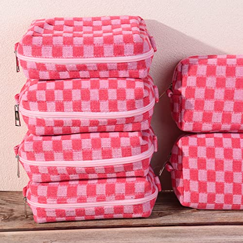 SOIDRAM 6 Pack Pink Checkered Makeup Bags Customizable Travel Cosmetic Organizer