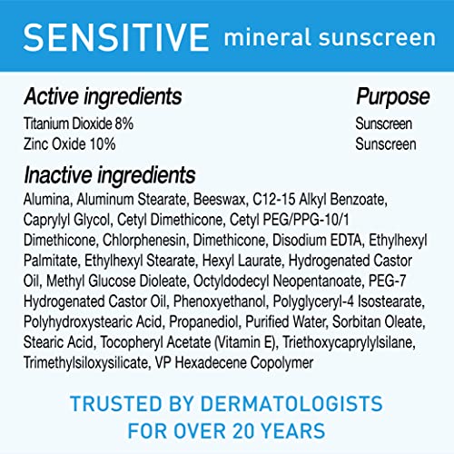 BLUE LIZARD Sensitive Mineral Sunscreen with Zinc Oxide 50+ Water Resistant UVAUVB Protection with Smart Cap Technology Fragrance Free, Sensitve, SPF 50 - - Tube, Unscented, 5 Fl Oz