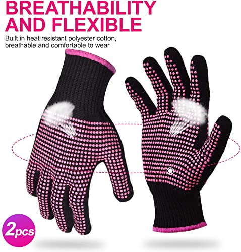 Heat Resistant Styling Gloves – 482°F Silicone Grip, 2 Pack Rose Red