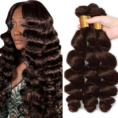 #4 Dark Brown Loose Wave Human Hair Bundles 26 28 30 inch