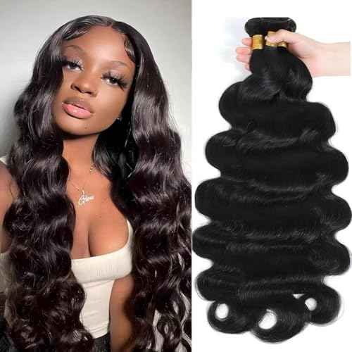 Augfst Brazilian Virgin Human Hair Bundles 12 14 16 Inch Body Wave Bundles Human Hair Natural Color Inch 12A Unprocessed Sewn In Quick Weave for Black Women