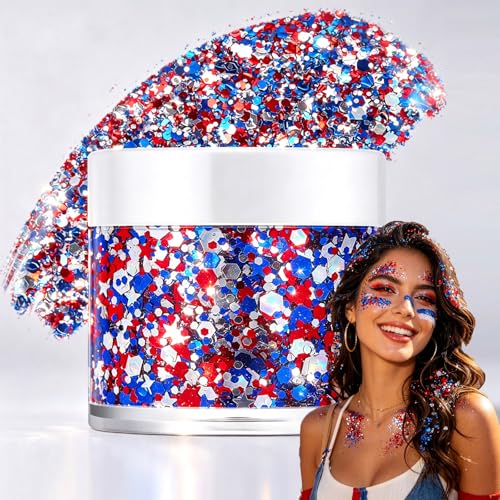 Red White Blue Holographic Glitter Gel for 4th of July