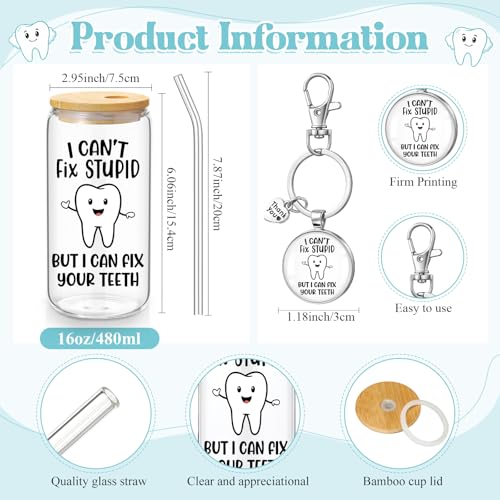 Kacctyen Dental Assistant Gifts Dentist Hygienist Gift for Women Dental Assistant Appreciation Week Makeup Bag with Keychain 17 oz Glass Cup with Lid and Straw Set for Women Men Accessories