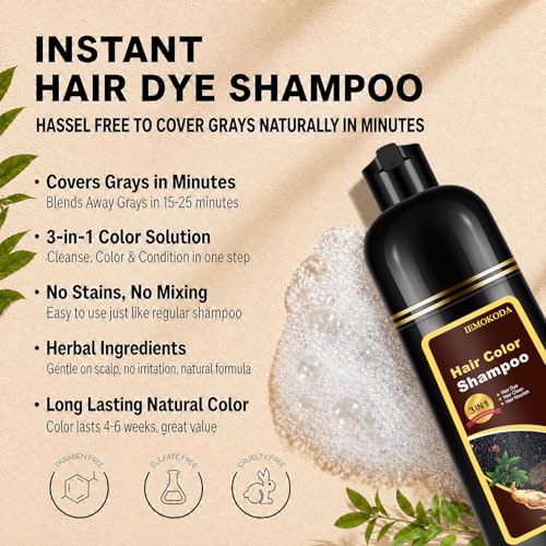 Dark Brown Hair Dye Shampoo for Gray Coverage - 3-in-1 Formula