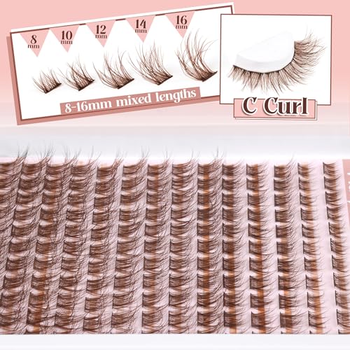 Brown Lash Clusters - 154 Pcs Natural Wispy Eyelashes C-Curl