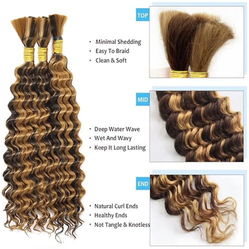 Freiuoke 34 Inch Honey Blonde Deep Wave Braiding Hair Bundles