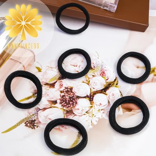 KANPRINCESS Black Cotton Hair Ties - 100PCS No Damage Ponytail Holders