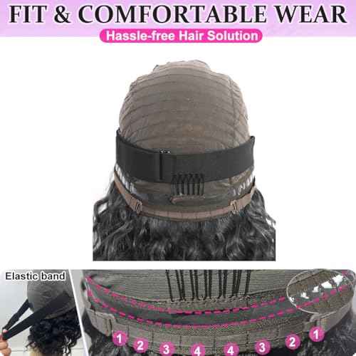 Left Side Part Bob Wig Human Hair Glueless Wigs Human Hair Pre Plucked Pre Cut Hd Lace Closure Wear and Go Glueless Wig Short Black Curly Wig 12 Inch Brazilian Human Hair Wigs for Black Women