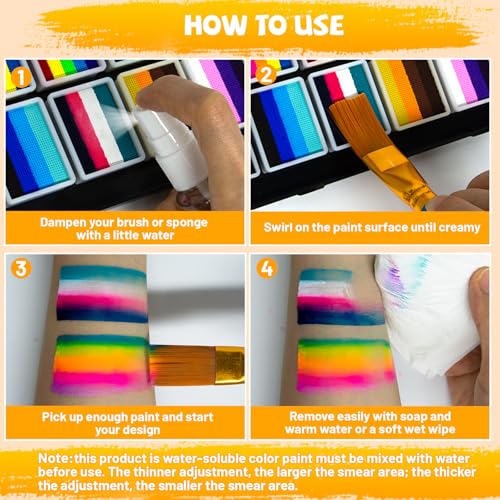 12-Color Water Activated Face Paint Kit with Brushes & Stencils