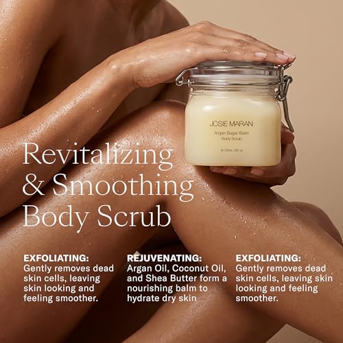 Josie Maran Argan Sugar Balm Body Scrub - Exfoliating Sugar Scrub with 100% Pure Argan Oil & Coconut Oil - Softens, Smoothes & Hydrates Dry Skin - Vegan + Cruelty Free - Vanilla Bean (10 oz)