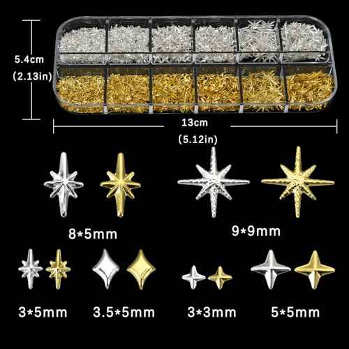 2500Pcs Star Nail Charms, Silver & Gold Nail Charms Bulk for DIY 3D Nail Art Charms & Charms for Nails Design
