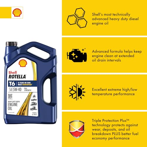 Shell Rotella T6 5W-40 Diesel Engine Oil, 1 Gallon