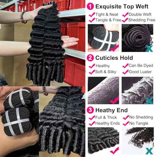 Burmese Deep Wave Bundles Human Hair 16 18 20 Inch 15A Unprocessed Brazilian Raw Virgin Hair 3 Bundles 3C4A Deep Wave Curly Bundles Human Hair with Spiral Curl Double Weft Natural Color