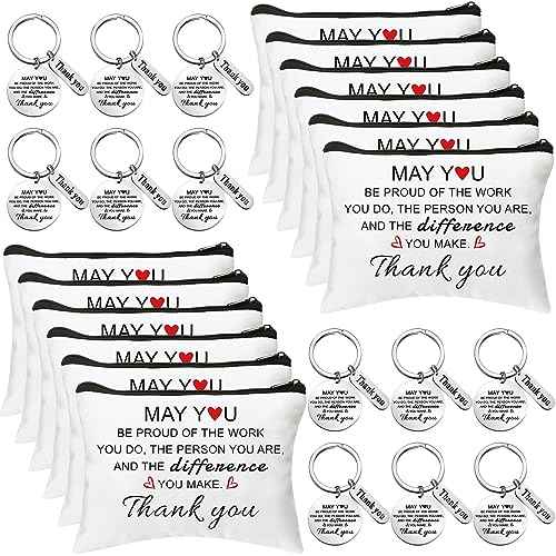 Talltalk 24 Pcs Thank You Gifts for Women Inspirational Employee Staff Appreciation Gifts Cosmetic Bags with Keychains Set Thank You Keyrings Sets for Coworkers Women Nurse Teacher