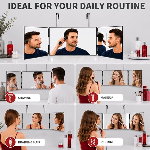 3-Way Mirror for Self Hair Cutting – 360° View for Men & Women