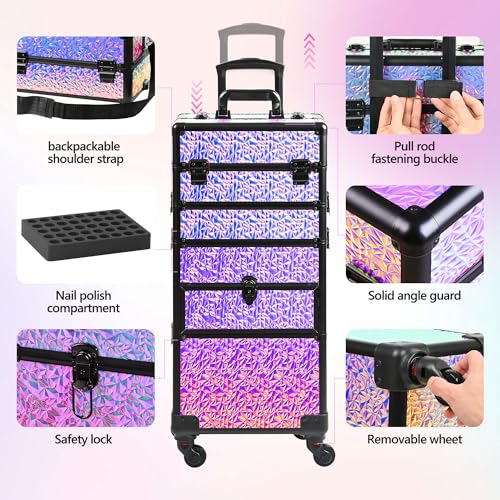 Rolling Makeup Train Case with Drawers & Wheels - Professional Salon Organizer