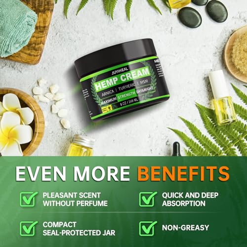 8oz Natural Instant Hemp Cream - Hemp Oil & Arnica, MSM, Turmeric, Menthol, Aloe-Natural Hemp Oil Extract Gel