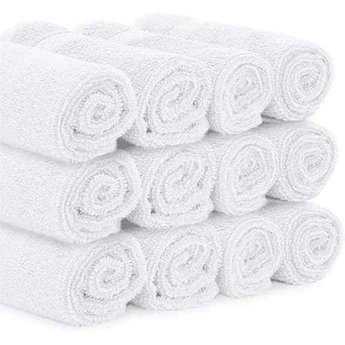 White Classic 12-Pack Cotton Face Towels, 100% Ring Spun Cotton, Ultra Soft Absorbent Spa Towels for Bathroom, Kitchen and Face Cleaning