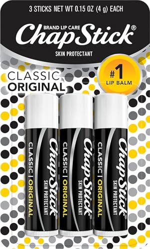 ChapStick Classic Original Lip Balm Tubes - Pack of 3, 0.15 Oz, Non-Tinted, Paraben-Free, Hydrating Lip Care