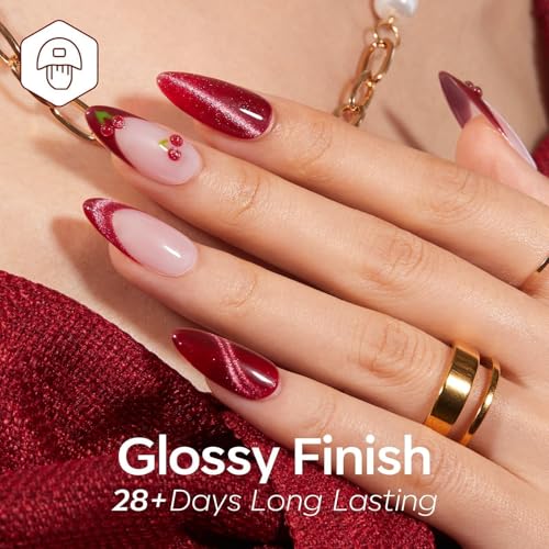 Modelones Red Cat Eye Gel Nail Polish Set 6 Colors HEMA-Free Burgundy - A4 Classic Red