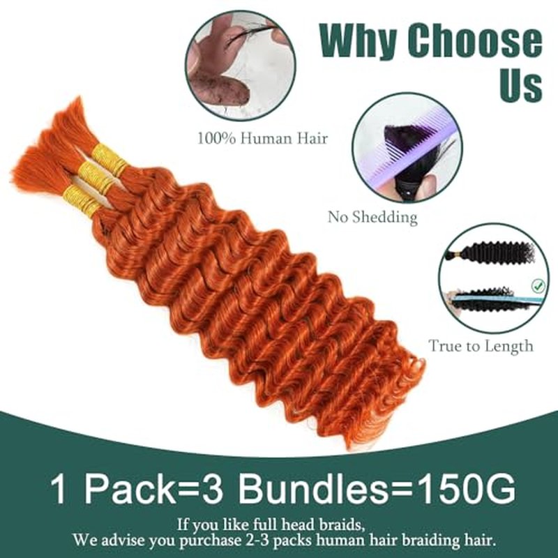 Ginger Human Hair Bundles for Boho Braids - 26 Inch Deep Wave