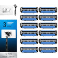 Men's Razor Blade Refills, 12 Count, 3-Layer Ceramic Coated Blades with Lubricating Strip, Matching Handle, Wall Hook & Cleaning Brush Included for Smooth Shaving