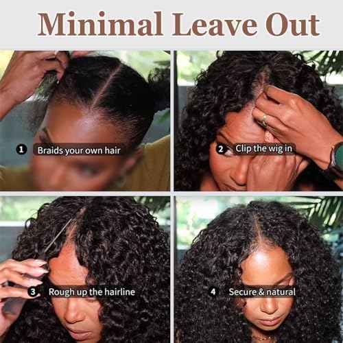 Kinky Curly V Part Wig Human Hair Upgrade U Part Human Hair Wig With Adjustable Drawstring Wig V Shape Clip In Half Wigs Afro Curly for Women No Sew in NO Glue200% Density 18 Inch