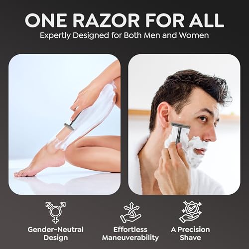 Parker 78R Double Edge Safety Razor with 5 Safety Razor Blades, Women & Men¡¯s Safety Shaving, Reusable, Plastic-Free ? Graphite