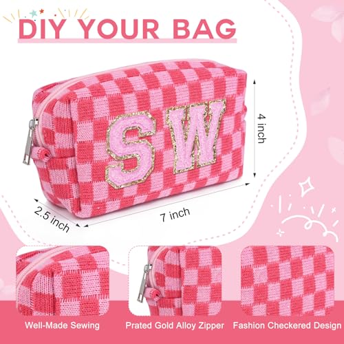SOIDRAM 2 Pack Checkered Makeup Bag 7x4 Pink