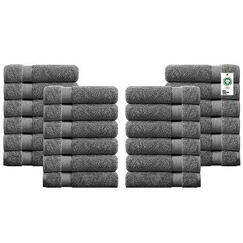 Delara Towels Cotton Washcloths Set 100% Organic Cotton, GOTS Certified Premium Quality Face Cloths, Feather Touch Technology Highly Absorbent and Soft Feel Fingertip Towels, Pack of 24