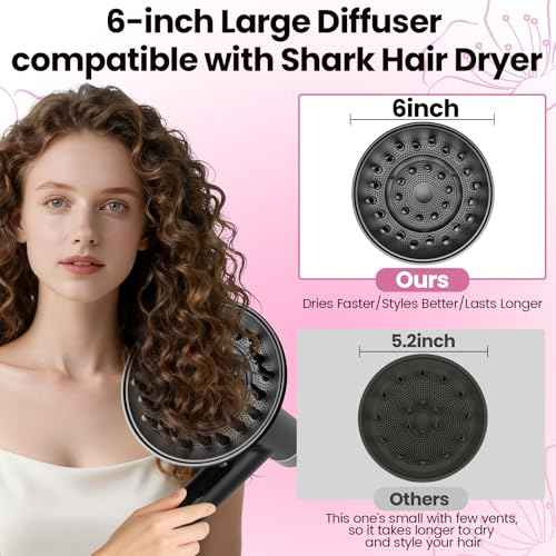 Large 6In Hair Dryer Diffuser Attachment for Shark SpeedStyle, for Shark Speed Style Pro/Pro Flex Hair Dryer, Upgraded Bigger Diffuser for Fast Drying Curl Definition Wavy Curly Coily Hair