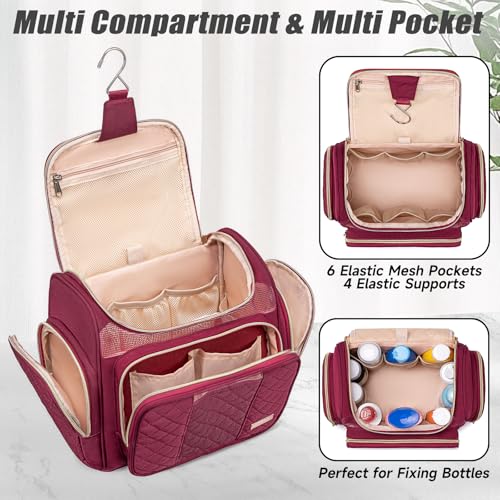 Tealari Wine Red Large Toiletry Bag for Travel, Water-Resistant Shower Caddy with Transparent Phone Pocket