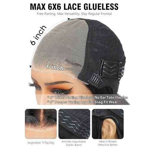 Layered Wig Face-Framing Glueless Wigs Human Hair Pre Plucked Pre Cut 200 Density 6X6 Straight HD Lace Front Ready To Wear Wigs Glueless Human Hair For Black Women Beginner Friendly 18 Inch