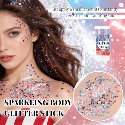 Red White Blue Star Glitter Stick for Face & Body
