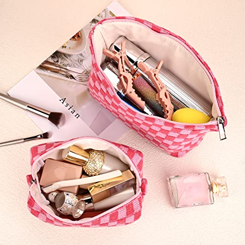 2-Pack Checkered Makeup Bag Large Canvas Travel Cosmetic Organizer