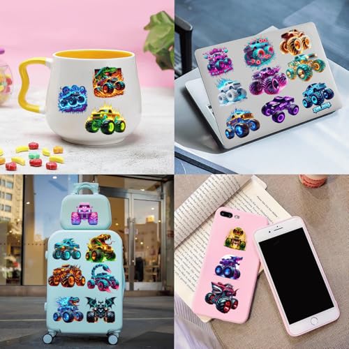 108 PCS Glow in the Dark Monster Truck Temporary Tattoos ? Waterproof Pre-Cut Body Art Stickers with Monster Trucks, Big Rigs & Off-Road Icons | Easy Application