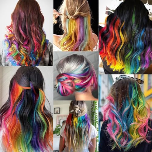 22Pc Colored Clip-In Hair Extensions - Rainbow Highlights Set