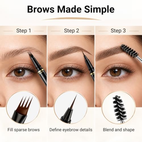 Soleira 2-in-1 Dark Brown Microblading Eyebrow Pen with Brush – 4-tip Micro Pencil