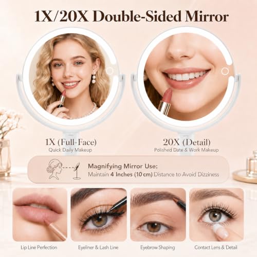 MOMOKUBA Adjustable LED Makeup Mirror with 20X Magnification