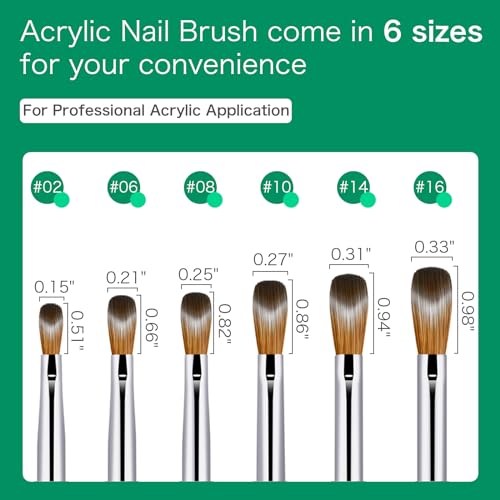 6-Piece Kolinsky Nail Art Brush Set for Acrylic & Polish