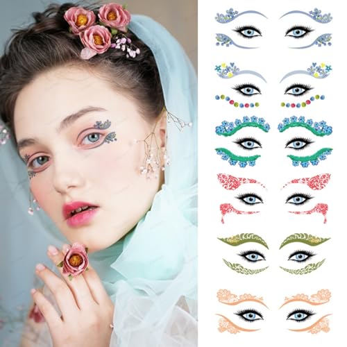 24 Pcs Colorful Eye Tattoo Stickers - Floral & Butterfly Eyeliner