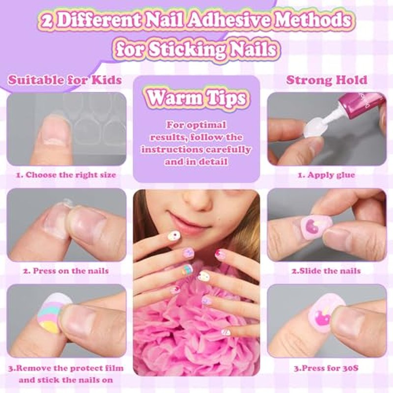 144 Pcs Press On Nails for Kids Girls with Glue Kit