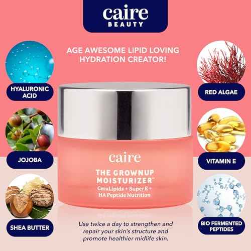 Caire The Grownup Pro-Aging Moisturizer Advanced Hyaluronic Acid Peptide Natural Ceramide Lipid Replenishing moisturizer. Wrinkle Fighting, Collagen Generation (15 ml)