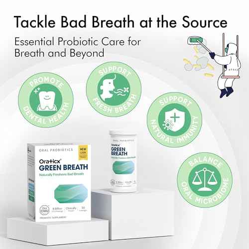 OraTicx Oral Probiotics Green Breath, Freshen Bad Breath, Dental Probiotic Supplement for Oral Health, 8 Billion CFU, Mint Flavor 30 Lozenges 2-Pack