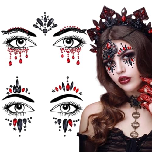Halloween Face Gems Rhinestone Temporary Tattoo Stickers, 2 Pack