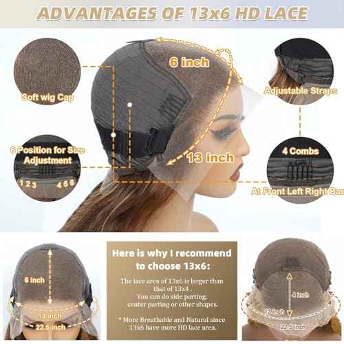 4/27 Honey Blonde Wig Human Hair 13x6 Ombre Lace Front Wigs Human Hair 22 Inch Long, Body Wave Balayage HD Lace Frontal Wig 13x6 Skunk Stripe Human Hair Wigs, 12A 100% Real Brazilian Wigs 180 Density