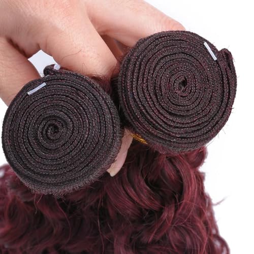 GtaiiReu 99J Wine Red Deep Wave Human Hair Bundles 22-26 Inch, Unprocessed Brazilian Virgin Extensions, 3 Pack