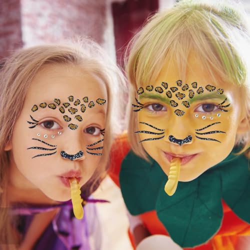 Leopard Face Temporary Tattoos - 2 Sheets with Gems