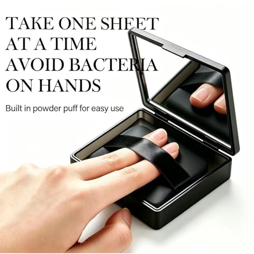 SOLASUNY 300 Sheets Black Oil Blotting Sheets with Mirror & Puff Refillable Case